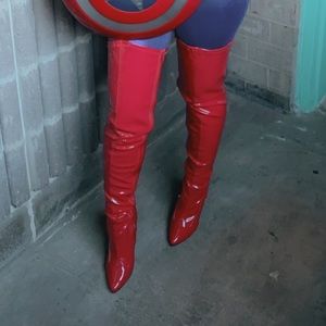 Patent leather thigh high heels